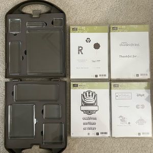 NEW Stampin Up Clear Mount Blocks, Case and 4 Stamp Sets